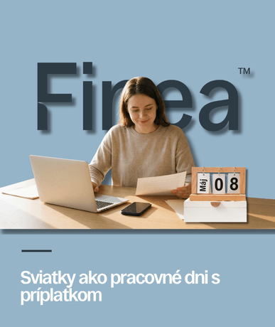 Žena pri notebooku s kalendárom nastaveným na 8. máj