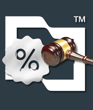 Symbol percenta a sudcovské kladivo ako znázornenie zníženia daňovej pokuty.